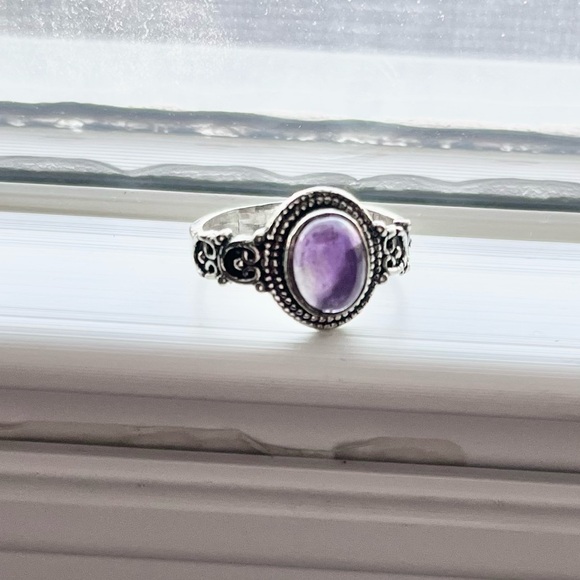 Amethyst Gemstone Ring Size 6 Silver Plated-Handmade - Picture 2 of 7